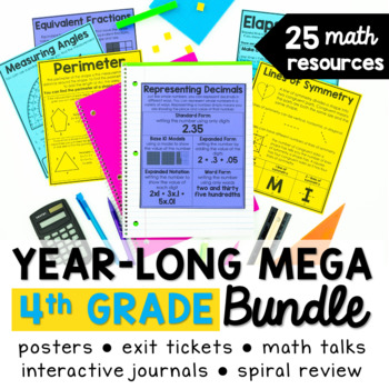 Preview of Year-long 4th grade math bundle: Math talks, journals, exit slips & more!