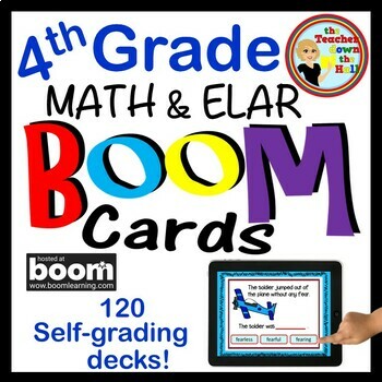 Preview of 4th Grade Math and ELAR Boom Cards Bundle 135 Math & ELAR Activities