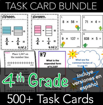 Preview of 4th Grade Mathematics Task Card BUNDLE (w/ Spanish Versions)