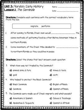 4th grade mcgraw hill florida social studies florida studies unit 3 quizzes