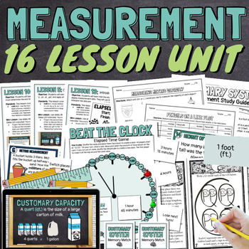 Preview of 4th Grade Measurement 16 Lessons Unit BUNDLE With Slides, Games, Worksheets