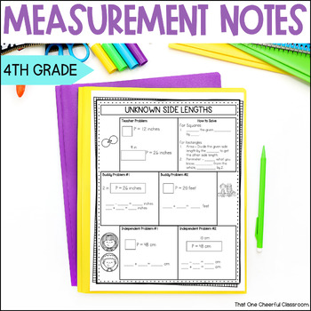 Preview of 4th Grade Guided Math Notes - Measurement Conversions, Area & Perimeter No Prep