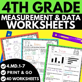 Preview of 4th Grade Measurement and Data Worksheets | 4th Grade Math Worksheets