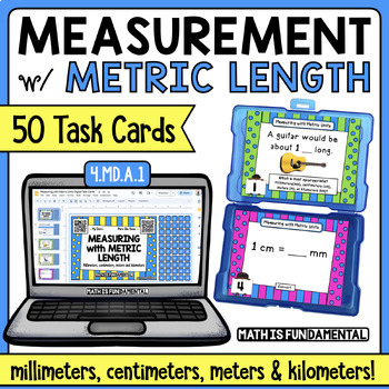 Preview of Measuring Metric Length Conversion Task Cards | 4.MD.A.1 | Digital & Print