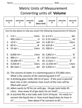 4th grade metric system worksheet practice set tpt