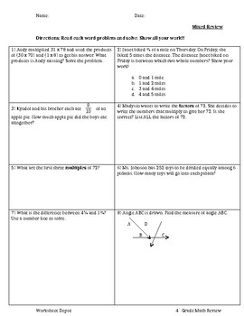 Preview of 4th Grade Mixed Math Review