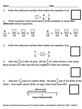 4th grade module 5 quizzes for topics a to g editable by megans math