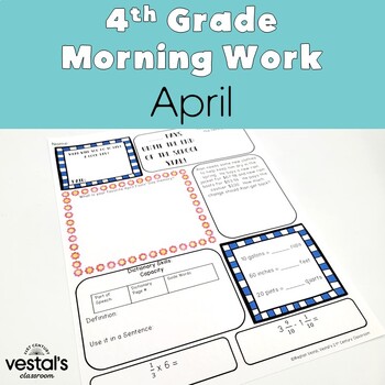 Preview of 4th Grade Morning Work: April -- Daily ELA and Math Spiral Review!