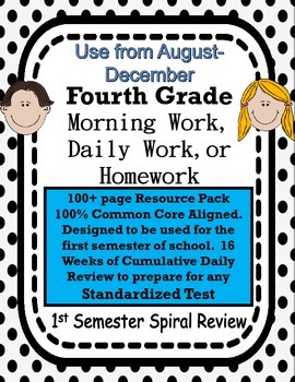 Preview of 4th Grade Morning Work Common Core Aug-Dec FREE
