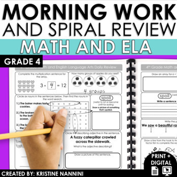 Preview of 4th Grade Morning Work Daily Math ELA Digital Resources Reading Comprehension