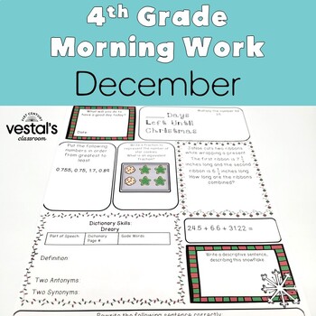 Preview of 4th Grade Morning Work: December -- Daily ELA and Math Spiral Review!