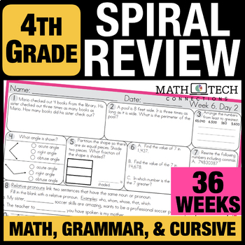 Preview of 4th Grade Math Spiral Review Morning Work Worksheets, Homework, Math Test Prep