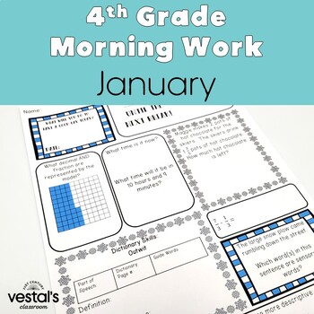 Preview of 4th Grade Morning Work: January -- Daily ELA and Math Spiral Review!