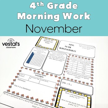 Preview of 4th Grade Morning Work: November -- Daily ELA and Math Spiral Review!