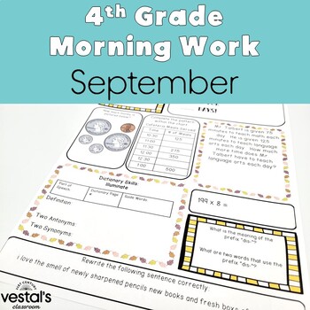 Preview of 4th Grade Morning Work: September -- Daily ELA and Math Spiral Review!