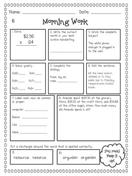 4th grade morning work set 3 by julia stephenson tpt