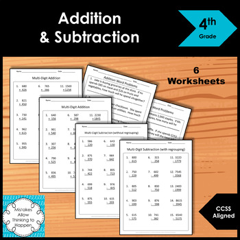 Preview of 4th Grade Multi-Digit Addition & Subtraction Worksheet Practice Set