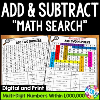 Preview of 4th Grade Multi-Digit Addition and Subtraction with Regrouping Color Worksheets 