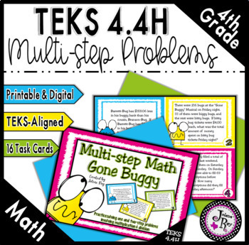 Preview of 4th Grade Math: Multi-Step Word Problem Task Card Game / TEKS: 4.4H