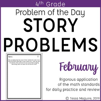 Preview of 4th Grade Multi-Step Word Problem of the Day Story Problems- February