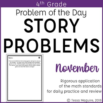 Preview of 4th Grade Multi-Step Word Problem of the Day Story Problems- November