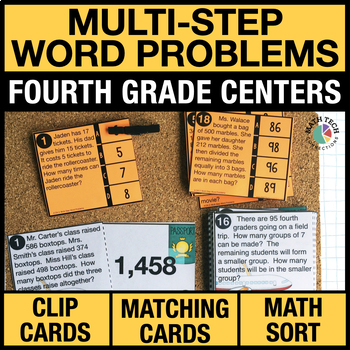 Preview of 4th Grade Multi-Step Word Problems Centers - 4th Grade Math Task Cards