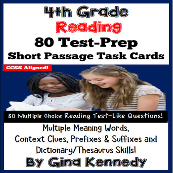 Preview of 4th Grade Multiple Meaning, Context Clues; Reading Test-Prep Task Cards