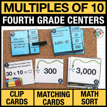 Preview of 4th Grade Multiples of 10 Math Centers - 4th Grade Math Games | Task Cards