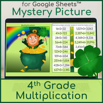 Preview of 4th Grade Multiplication 4.NBT.B.5 Mystery Picture St Patrick's Day Pixel Art