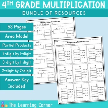 Preview of 4th Grade Multiplication Worksheet - Area Model, Partial Product, Regrouping