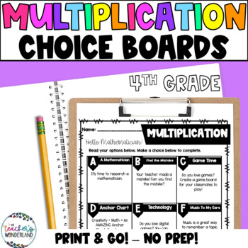 Preview of 4th Grade- Multiplication Math Menus - Choice Boards and Activities