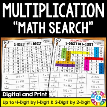 Preview of Multi-Digit Multiplication Coloring Worksheets Double Digit & 2, 3, 4 by 1 Digit