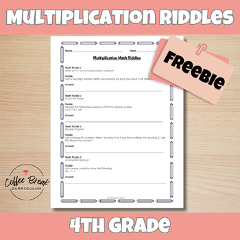 Preview of 4th Grade Multiplication Riddles - Fun and Engaging Math Worksheets