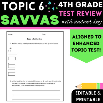 Preview of 4th Grade Multiplication | Savvas/ enVision Math Topic 6 Test Review with Key