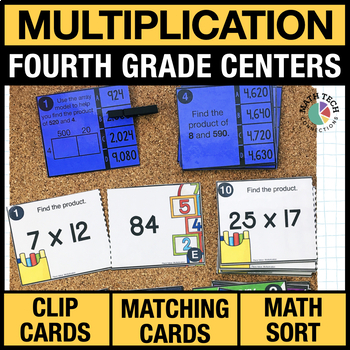 Preview of 4th Grade Multiplication Task Cards | Multiplication Math Centers | Math Games
