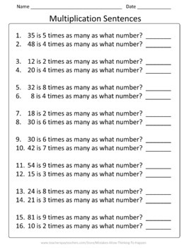 4th grade multiplication and division worksheet practice set tpt