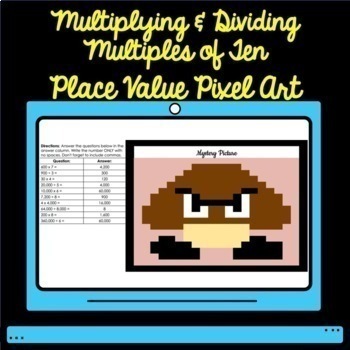 Preview of 4th Grade Multiply & Divide Multiples of Ten Pixel Art Minecraft Mystery Picture