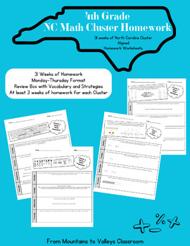 Preview of 4th Grade NC Math Cluster-Aligned Homework Worksheets