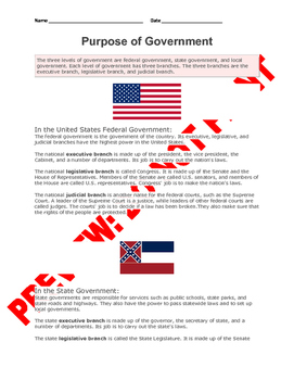 Preview of 4th Grade NGSS Assessment(s): Purpose & Levels of Government