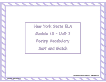 Preview of 4th Grade NYS ELA Module 1B-Poetry Vocabulary Sort & Match - Printable & Easel