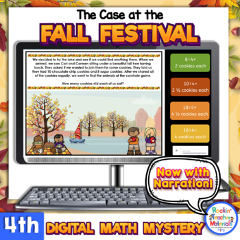 Preview of 4th Grade Narrated Digital Math Mystery Fall Fun