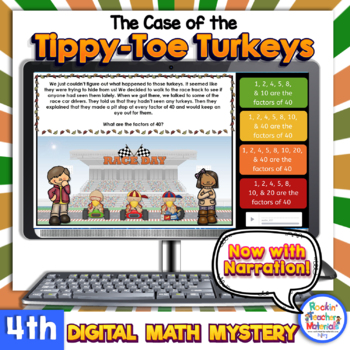 Preview of 4th Grade Narrated Digital Math Mystery Thanksgiving Math Word Problems
