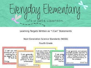 Preview of 4th Grade Next Gen. Sci. Standards (NGSS) - I Can Statement Posters - EDITABLE