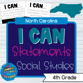 Preview of 4th Grade North Carolina NC Social Studies I Can Statements & Learning Targets