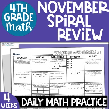 Preview of 4th Grade November Math Morning Work Warm-Ups Daily Spiral Review Bell Ringers