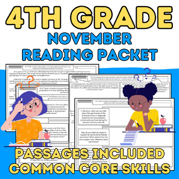 Preview of 4th Grade November Reading Packet: Common Core Literature Comprehension