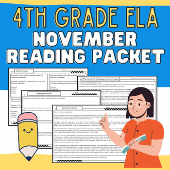 Preview of 4th Grade November Reading Packet Independent Work, Early Finisher, Morning Work
