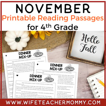 Preview of 4th Grade November Reading Passages Printable Version