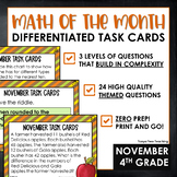 4th Grade November Thanksgiving Math Task Cards Differentiated