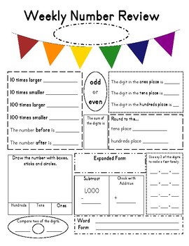 Preview of 4th Grade Number of the Day Worksheet